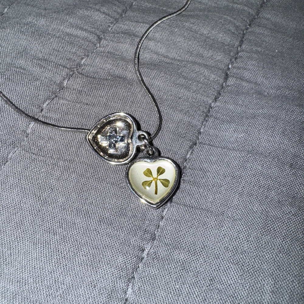 Heart Pendant Four Leaf Clover Necklace